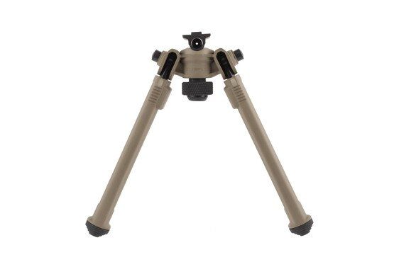 Magpul FDE A.R.M.S. 17S compatible bipods have adjustable pan and tilt with adjustable length legs with stepped polymer feet for stability